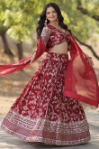 Viscose Wine Maroon Woven Zari Flared Style Lehenga