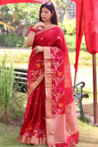 Weaved Cherry Red Linen Light Weight Saree