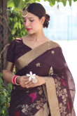 Weaved Dark Mauve Brown Linen Light Weight Saree