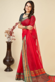 Weaved Ruby Red Kota Doria Light Weight Saree