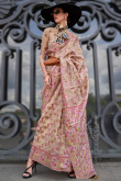 Weaved Thread Dark Beige Organza Broad Border Saree