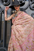 Weaved Thread Dark Beige Organza Broad Border Saree