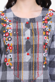 Weaved Thread Dusty Blue Cotton Casual Wear Ready Made Kurti