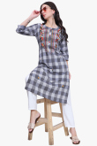 Weaved Thread Dusty Blue Cotton Casual Wear Ready Made Kurti