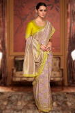 Weaved Thread Light Mauve Art Silk Broad Border Saree 