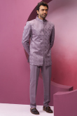 Weaved Thread Mauve Silk Men's Bandhgala Suit