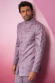 Weaved Thread Mauve Silk Men's Bandhgala Suit