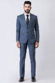 Weaved Thread Men's Poly Cotton Dusty Blue Tuxedo Set