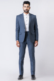 Weaved Thread Men's Poly Cotton Dusty Blue Tuxedo Set