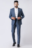Weaved Thread Men's Poly Cotton Dusty Blue Tuxedo Set