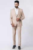 Weaved Thread Men's Poly Cotton Light Beige Tuxedo Set