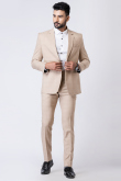 Weaved Thread Men's Poly Cotton Light Beige Tuxedo Set