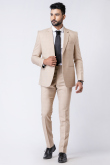 Weaved Thread Men's Poly Cotton Light Beige Tuxedo Set