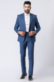 Weaved Thread Men's Poly Cotton Light Navy Blue Tuxedo Set