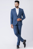Weaved Thread Men's Poly Cotton Light Navy Blue Tuxedo Set