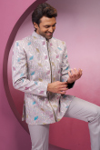 Weaved Thread Silk Light Mauve Men's Bandhgala Suit