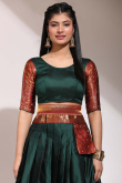 Weaved With Thread And Zari Silk Bottle Green Flared Lehenga