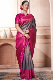 Weaved With Thread And Zari Silk Broad Border Dark Grey Saree