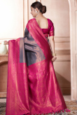 Weaved With Thread And Zari Silk Broad Border Dark Grey Saree
