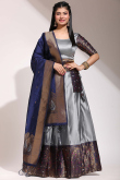 Weaved With Thread And Zari Silk Light Grey Flared Style Lehenga