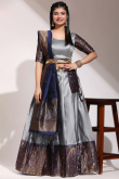 Weaved With Thread And Zari Silk Light Grey Flared Style Lehenga