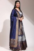 Weaved With Thread And Zari Silk Light Grey Flared Style Lehenga