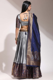 Weaved With Thread And Zari Silk Light Grey Flared Style Lehenga
