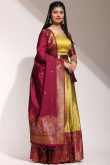 Weaved With Thread And Zari Silk Mustard Yellow Flared Lehenga