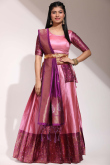 Weaved With Thread And Zari Silk Salmon Pink Flared Style Lehenga