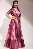 Weaved With Thread And Zari Silk Salmon Pink Flared Style Lehenga