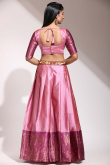 Weaved With Thread And Zari Silk Salmon Pink Flared Style Lehenga
