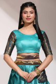 Weaved With Thread And Zari Silk Turquoise Blue Flared Lehenga