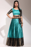 Weaved With Thread And Zari Silk Turquoise Blue Flared Lehenga