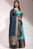 Weaved With Thread And Zari Silk Turquoise Blue Flared Lehenga