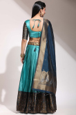 Weaved With Thread And Zari Silk Turquoise Blue Flared Lehenga