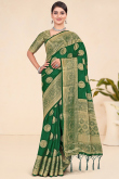 Weaved Zari Dark Green Broad Border Viscose Saree 