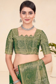Weaved Zari Dark Green Broad Border Viscose Saree 