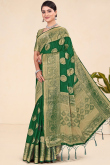 Weaved Zari Dark Green Broad Border Viscose Saree 