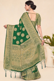 Weaved Zari Dark Green Broad Border Viscose Saree 