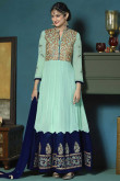 Luxurious Denim Blue Georgette Anarkali Gown With Resham Work