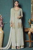  Anarkali Gown In Ash Grey Color With Resham Embroidered