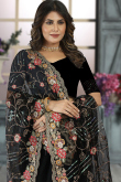 Wedding Wear Dark Black Net Embroidered Saree