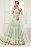 Wedding Wear Dusty Green Net Embroidered Lehenga