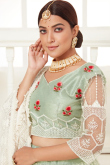 Wedding Wear Dusty Green Net Embroidered Lehenga