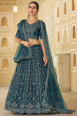 Wedding Wear Embroidered Net Teal Blue Lehenga