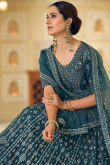 Wedding Wear Embroidered Net Teal Blue Lehenga