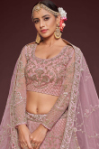 Wedding Wear Net Pink Embroidered Lehenga 