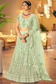 Wedding Wear Net Pistachio Green A- Line Lehenga 