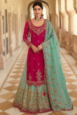 Wedding Wear Pale Turquoise Blue Net Long Choli Lehenga