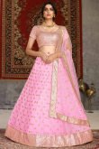 Wedding Wear Pastel Pink Net A Line Lehenga